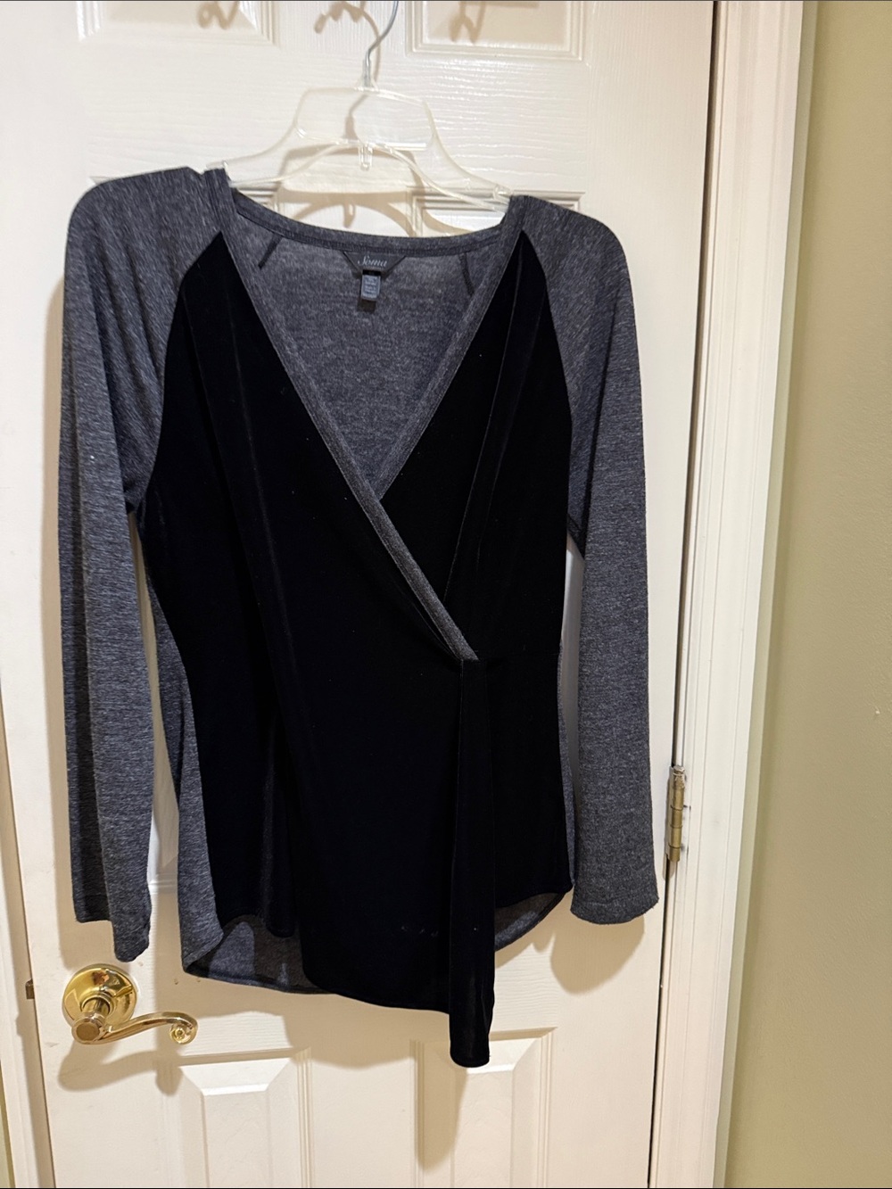 Soma Black and Gray Long-Sleeve Knit and Velveteen Top